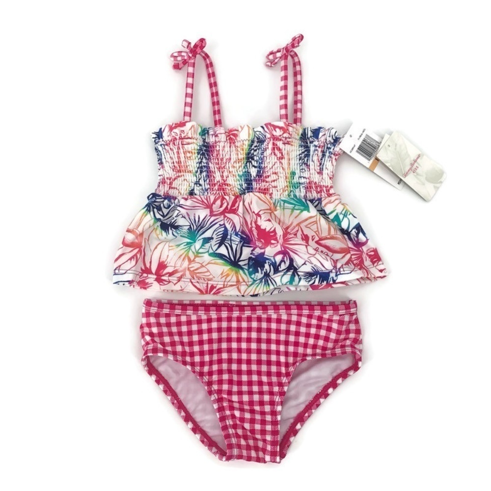 NWT Tommy Bahama Infant Swim Floral/Check Tankini Set Colorful Sun Prot UPF 50